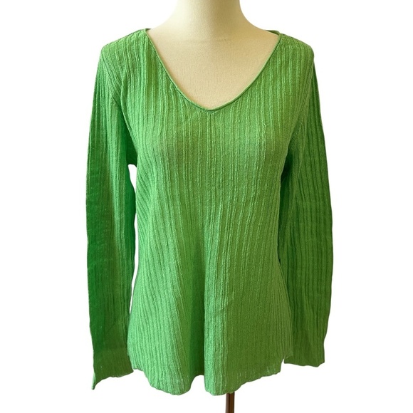 EILEEN FISHER SWEATER M 100% LINEN RIBBED BREATHABLE OFFICE SUMMER VACATION CHIC - Picture 2 of 11